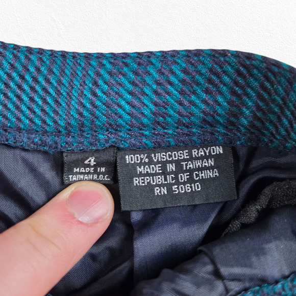 80s Vintage Green Navy Houndstooth Plaid Retro Workwear Power Skirt Suit Size 4 - Picture 14 of 16